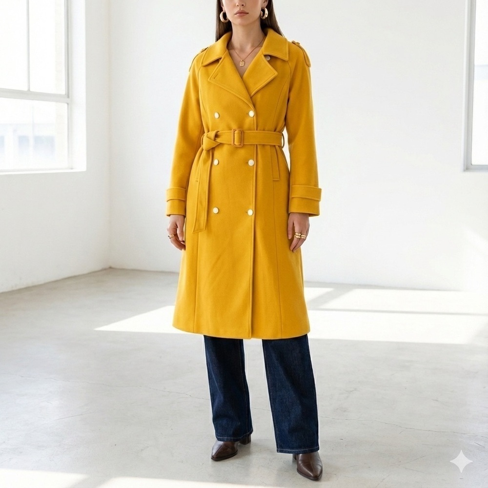 Golden mustard yellow wool double breasted trench coat - Small NWT - Picture 1 of 3